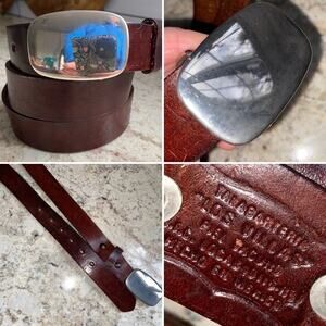 Talabarteria Los Villas Mexico Vintage Leather Belt w Silver Tone Buckle 38”